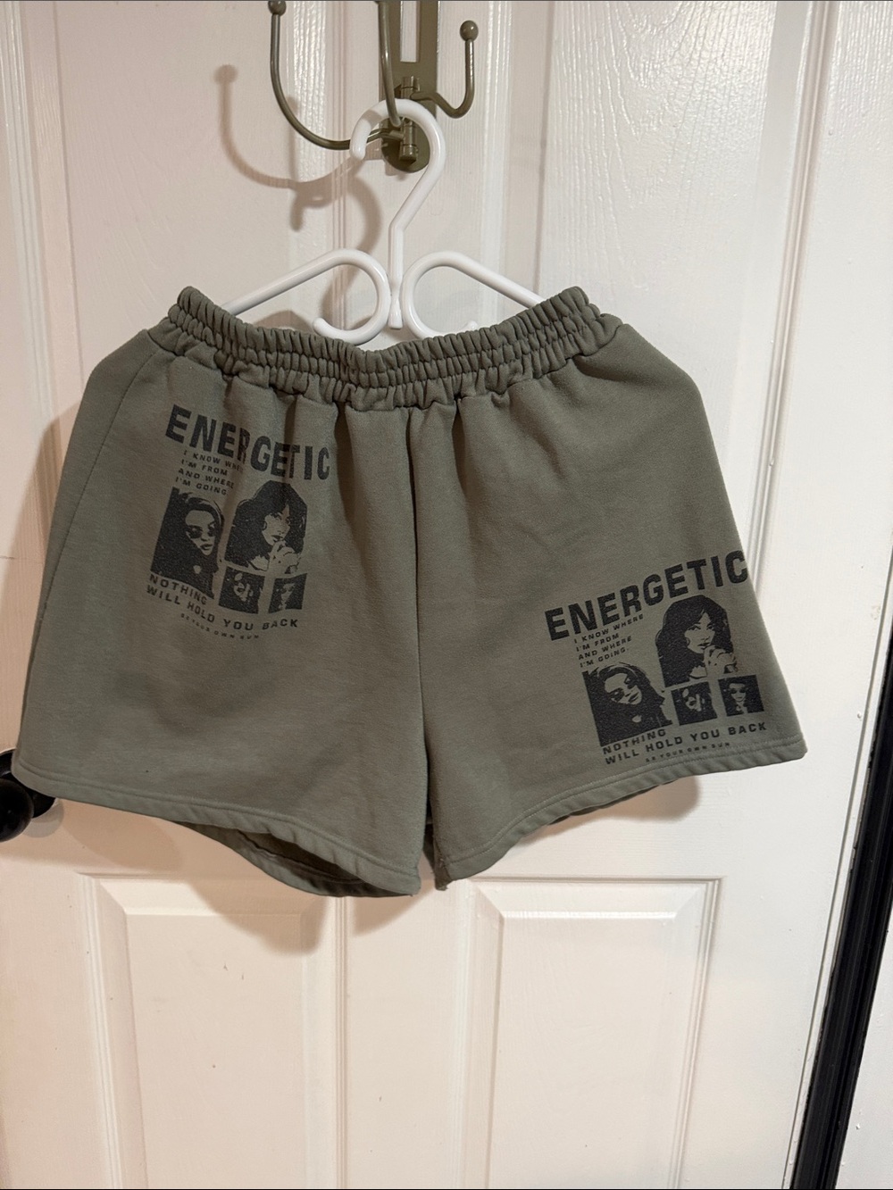 SHEIN Olive Green "ENERGETIC" Graphic Women's Athletic Lounge Shorts